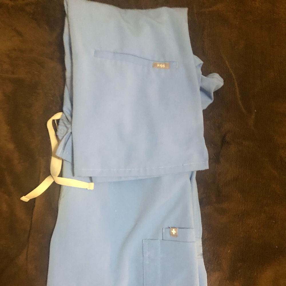 FIGS in Ceil Blue, Medium, Tall.  Worn once, too big.